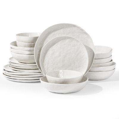Ensemble 24 pièces de vaisselle, assiettes et bols pour 6, blanc