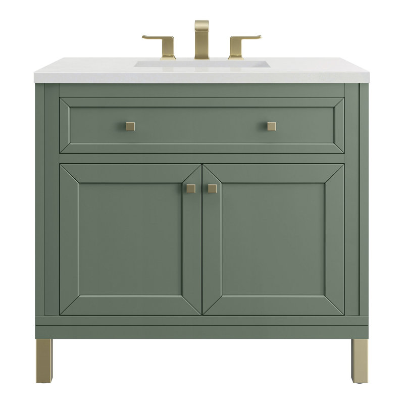 Chicago 36' W Single Vanity, Smokey Celadon, White Zeus Quartz, 8" Widespread