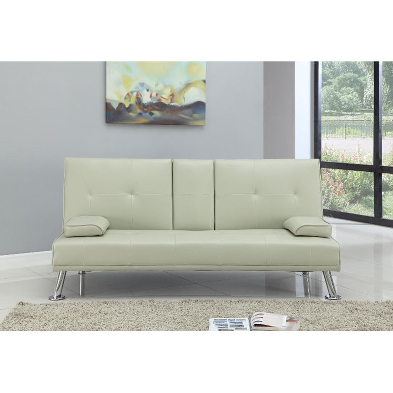 Comerford 3 Seater Faux Leather Sofa Bed, Cream, 51cm H x 165cm W x 75cm D