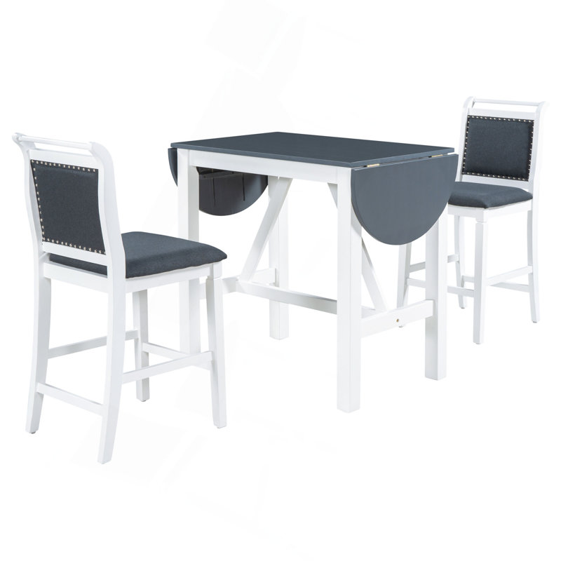 Ensemble de table de salle à manger à hauteur de comptoir en bois 3 pièces avec 2 chaises rembourrées pour une petite place