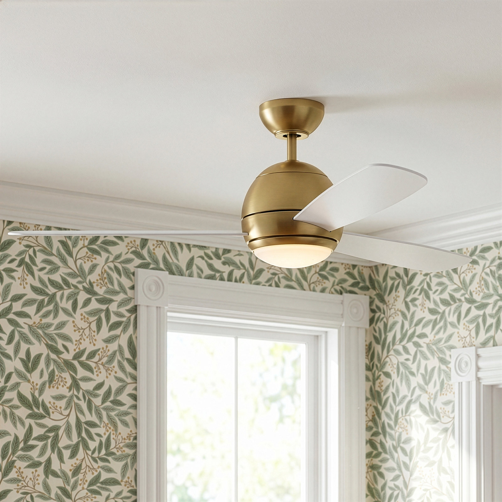 Erina 52" Ceiling Fan with Light Kit, Matte White, Satin Brass