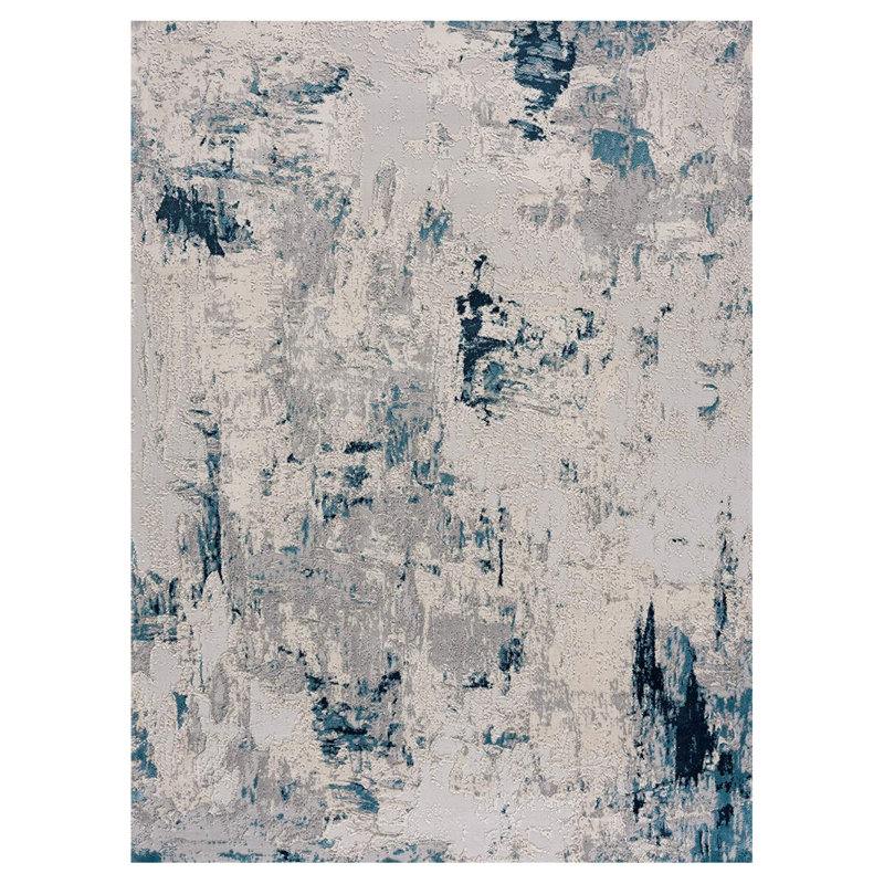 Tapis à motif abstrait bleu et ivoire 3 pi x 5 pi, Rectangle 8 pi x 11 pi
