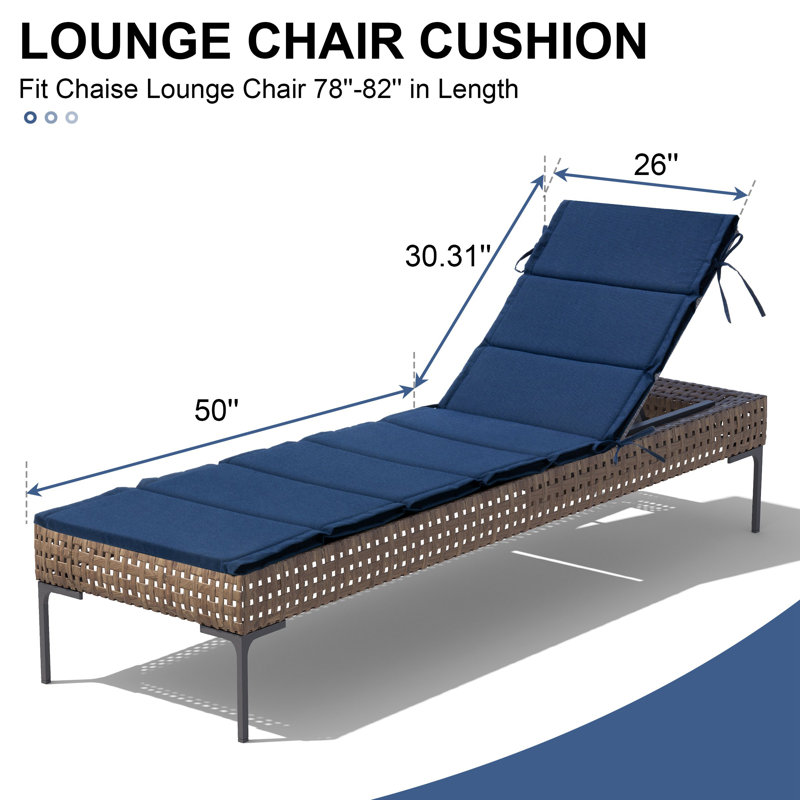 Latitude Run® Outdoor Seat/Back Cushion, Navy, 26" W x 80" D