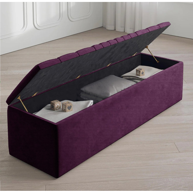 Large Striped Wide Rectangle Solid Color Standard Ottoman Storage Box, Naples Upholstered Deep Storage End of Bed Bench