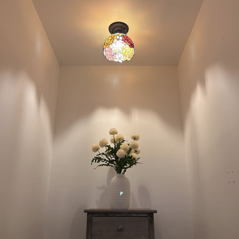 Ventilateur de plafond en forme de bol en bronze à 1 lumière 8 po, Blanc / Vert / Rouge