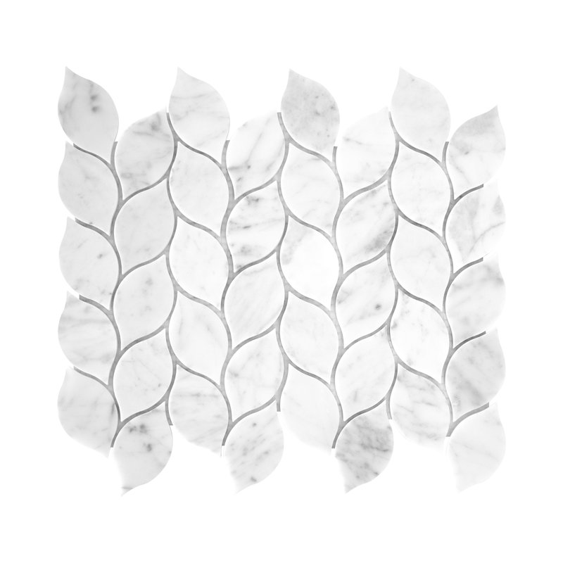Carrara White Marble 3" x 1.5" Leaf Pattern Polished Mosaic Wall & Floor Tile, Carrara White