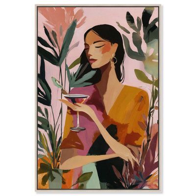 "Drinks and Plants", reproduction d'art sur toile par Art Remedy, cadre argenté, 36 x 54