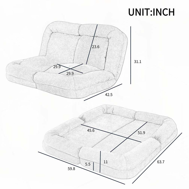 Canapé-lit convertible double escamotable, Blanc