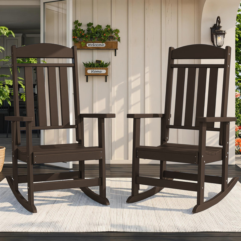 Oxing HDPE Outdoor Rocking Chair, Coffee