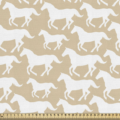 fab_49327Tissu occidental à la silhouette de cheval, animal blanc symbolique dans la culture occidentale, art décoratif rétro, tissu décoratif pour le revêtement et les accessoires de maison