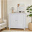 Armoire de rangement blanche à double porte, armoire de rangement autoportante moderne Mid-Century, armoire de rangement de salle de bain avec boutons argentés pour le salon, la cuisine, la salle de bain, le couloir