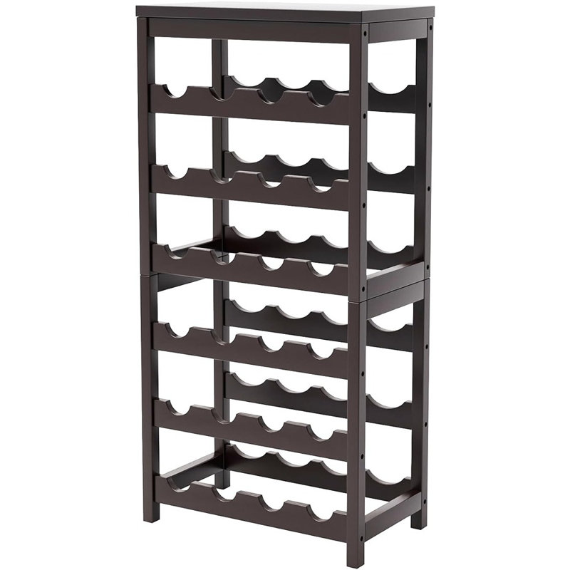 24 Botttle Wine Rack Freestanding Floor, 6 Tier Wine Rack Shelf With Table Top, Bamboo Wine Rack, Wine Storage Shelves Kitchen Bar Dining Room Living Room - Dark Brown