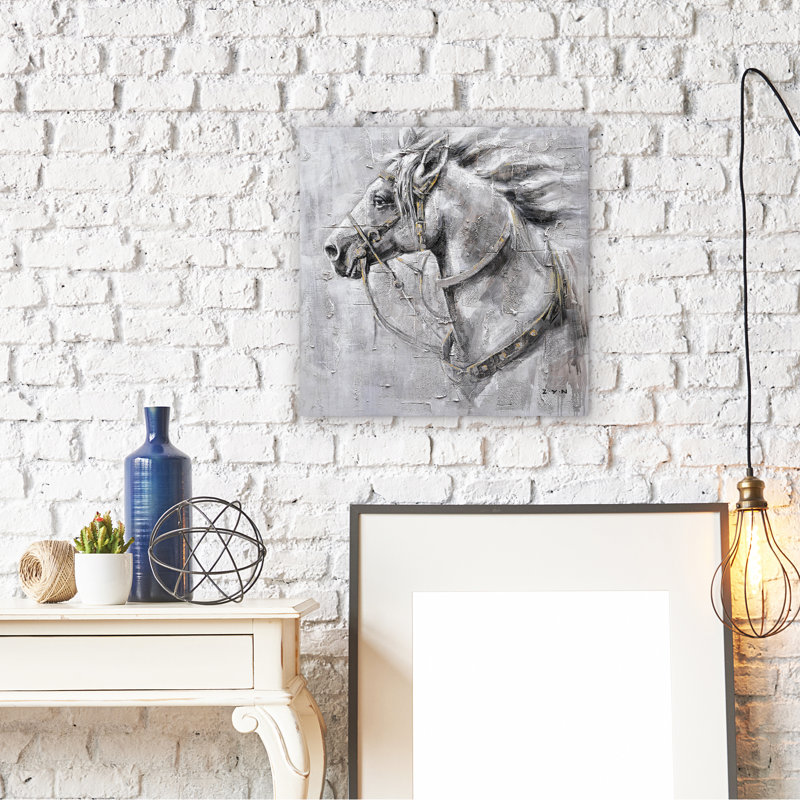 Cheval - peinture sur toile tendue, H 20 po x l 20 po x p 2 po