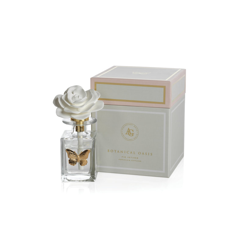 Butterfly Whisper Porcelain Reed Diffuser with Fig Vetiver Scent, 100ml