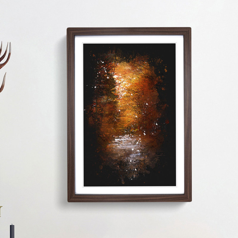 The Woodland Stream - Single Picture Frame Painting on MDF, 45cm H x 33cm W x 2cm D, Walnut Framed