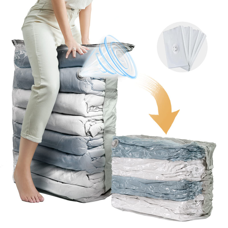 Paquet de 4 sacs de rangement sous vide, Cube géant, Très grand sac scellé sous vide pour vêtements, Édredons, Couvertures, Literie, Chandail, Organisateurs de garde-robe, Économie d'espace, Crème
