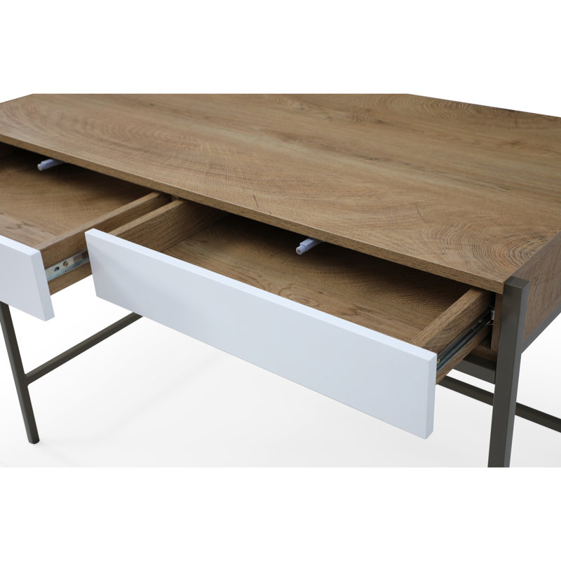Bureau avec 2 tiroirs de rangement, Naturel / bronze