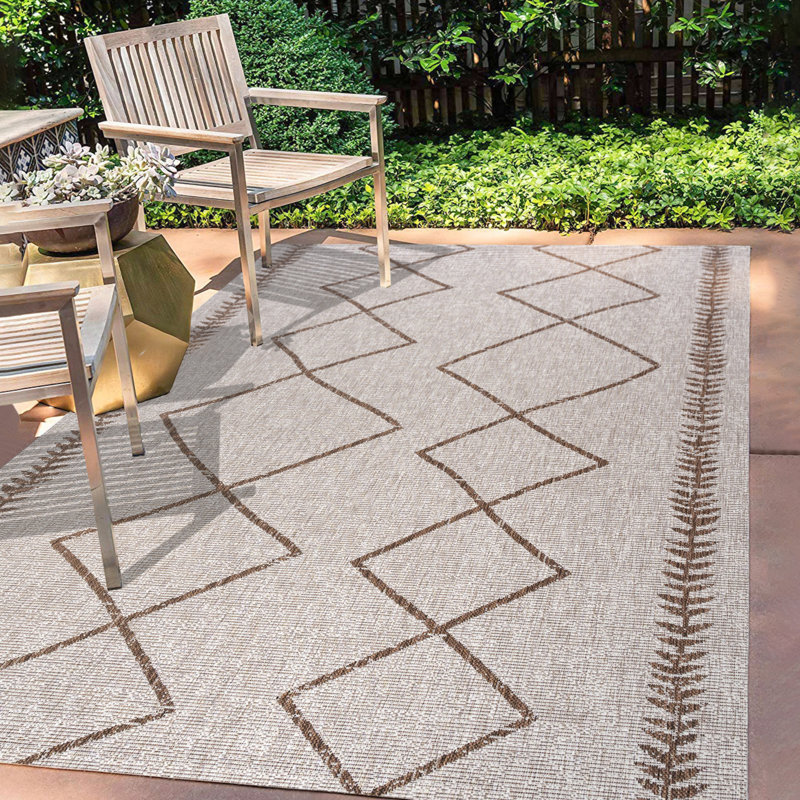 Mui Tribal Diamond Trellis Beige/Brown Indoor/Outdoor Rug, Rectangle 7'9" x 10'