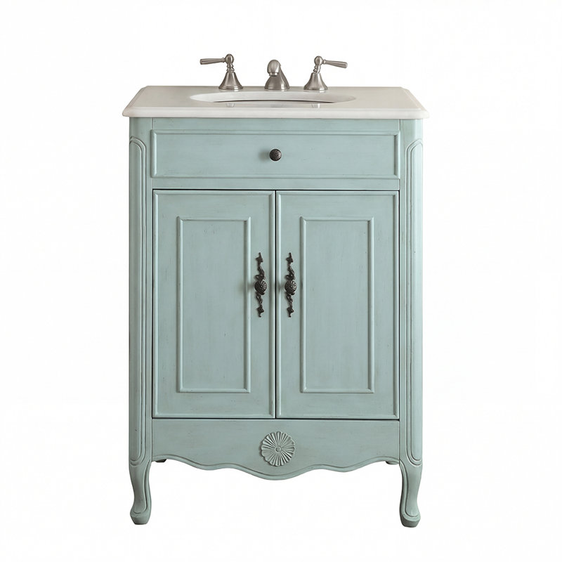 26'' Single Bathroom Vanity with Marble Top, Light Blue