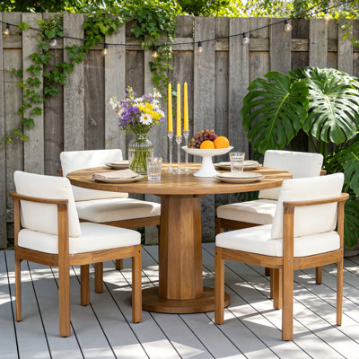 Modern Transitional Acacia Wood Outdoor Dining Chairs with Cushions