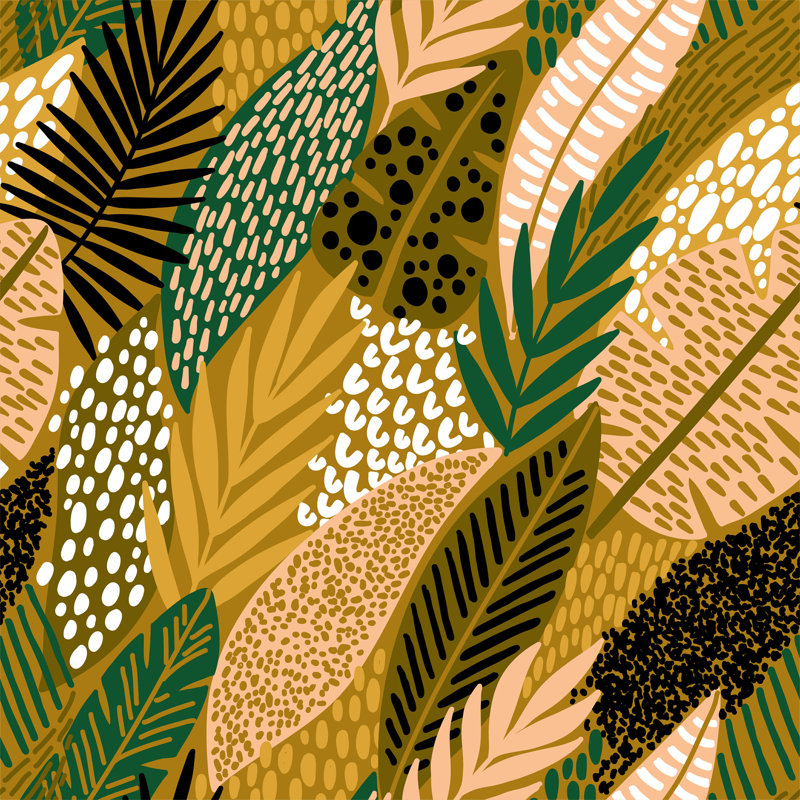 Motif sans soudure de feuilles tropicales vives. par Maria Galybina, impression sur toile tendue, H 12 po x l 12 po