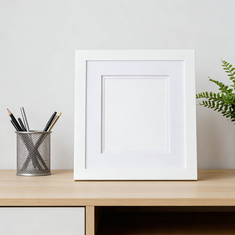 Cadre photo à double passe-partout avec conception à flotteur pour fixation murale ou de table, cadre en bois massif blanc avec verre de protection