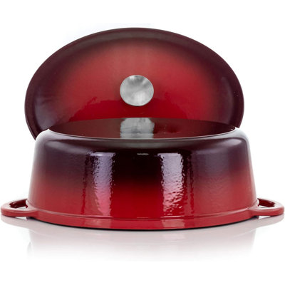 7 Quart Oval Enameled Cast Iron Dutch Oven Casserole, Nonstick Cooking Pot With Lid For Roasting, Braising & Baking, Red
