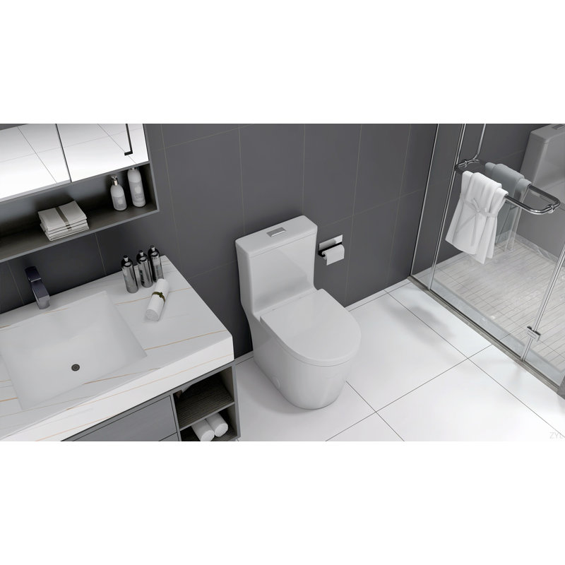 Petite toilette compacte une pièce à double chasse, profondeur courte de 23 pouces pour petite salle de bain, blanc