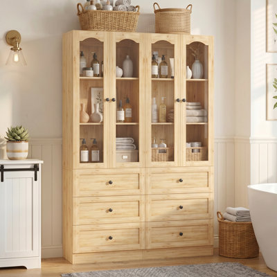 80"H x 47.2"W Bookcase with Wooden Drawers and Glass Door