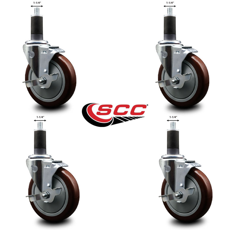 Ensemble de roulettes extensibles en poly pivotant 1-1 / 4 pouces avec frein SCC