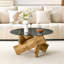 Table basse ronde artistique de style moderne Mid-Century avec plateau en bois fumé gris et bois-134671135