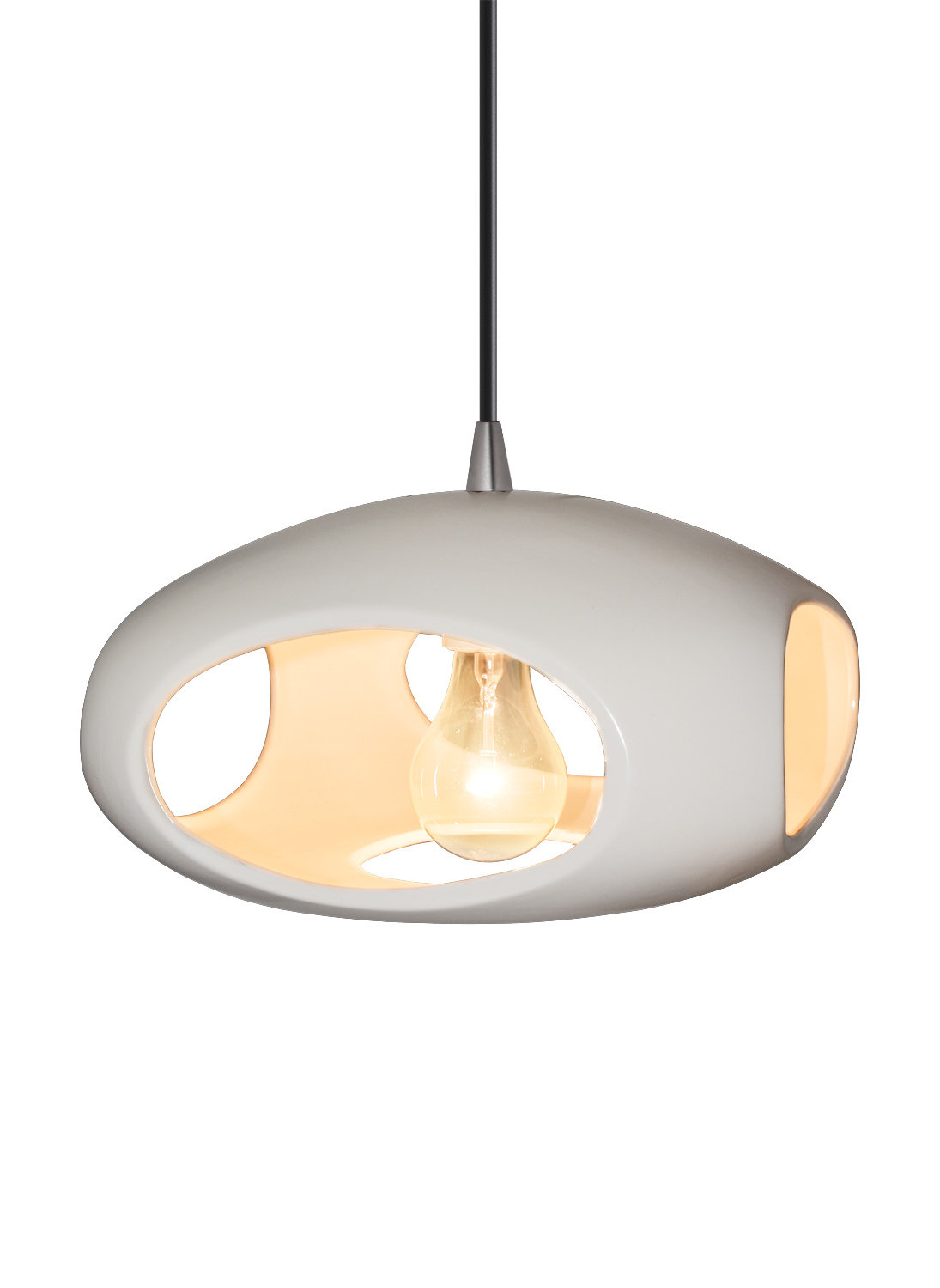 Logan Single Light Ceramic Dimmable Pendant, Brushed Nickel, Bisque