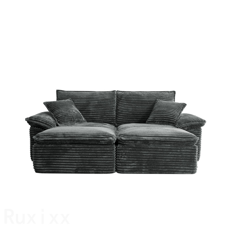 Canapé modulaire 81 po - Très grand canapé en nuage de velours côtelé avec repose-pieds mobile, Tissu gris