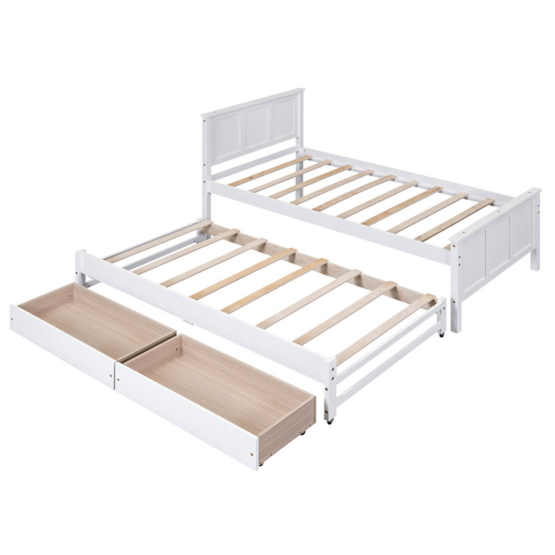Platform Bed With Trundle And Drawers, White