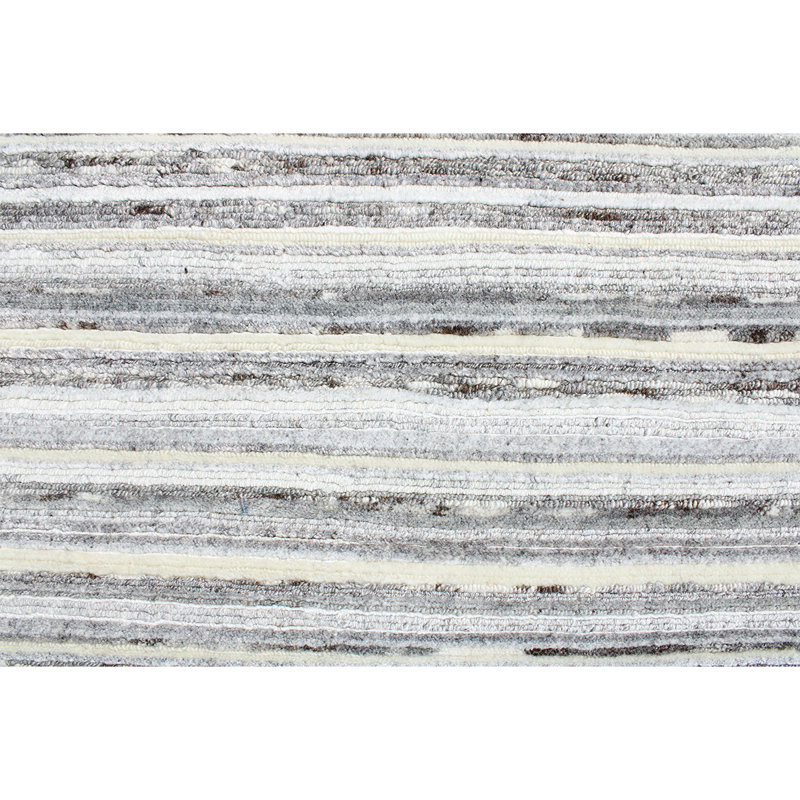 Tapis ivoire / gris noué à la main de haute qualité, Rectangulaire 8 pi x 10 pi