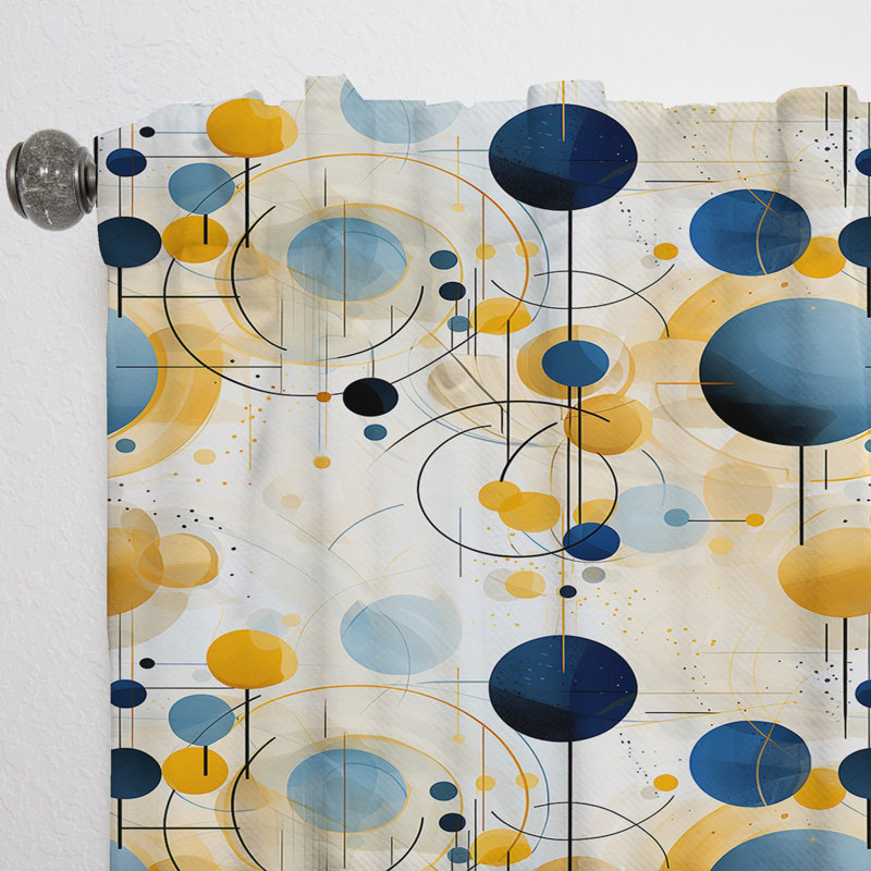 Rideaux obscurcissants géométriques terreux bleu cobalt - 1 panneaux, L 52 po x L 108 po