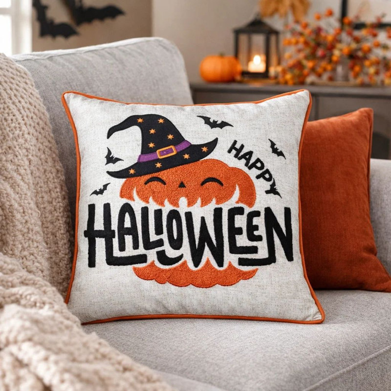 Housse de coussin d'Halloween citrouille brodée Halloween