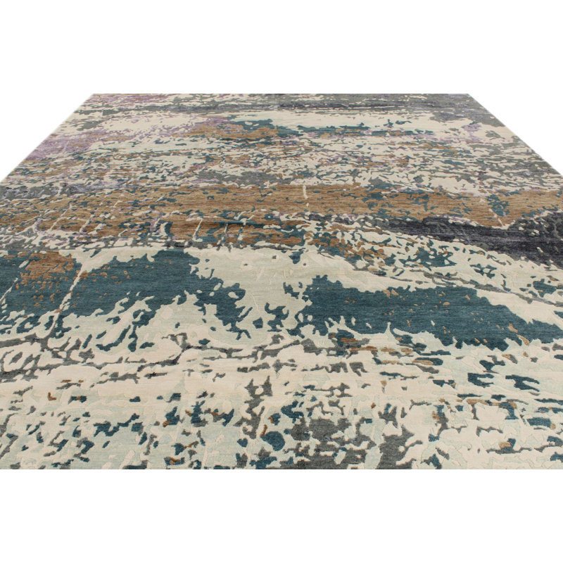 Tapis contemporain bleu et gris 12 x 15