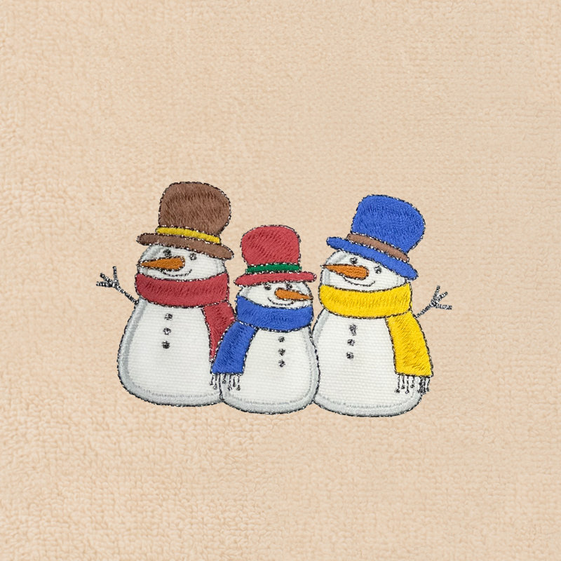The Holiday Aisle® Christmas Snow People - Embroidered Luxury 100% Turkish Cotton Hand Towels (Set Of 2), Sand
