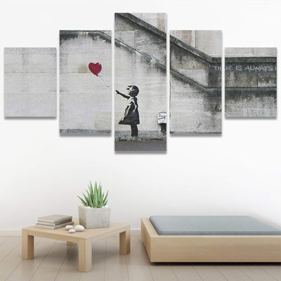 Pop Urban Street Banksy Girl with Balloon There Is Always Hope Abstract Plants Illustration Impressionism 5 pièces