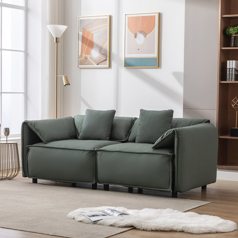 Caleal 77.21'' Upholstered Sofa, Green Microfiber/Microsuede
