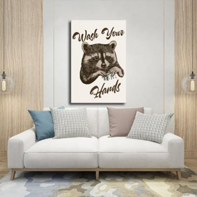 «Playful Raccoon Wash Your Hands», reproduction sur toile - Urban Studio