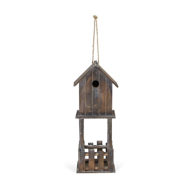 Rustic Brown Wooden Birdhouse with Bottom Planter
