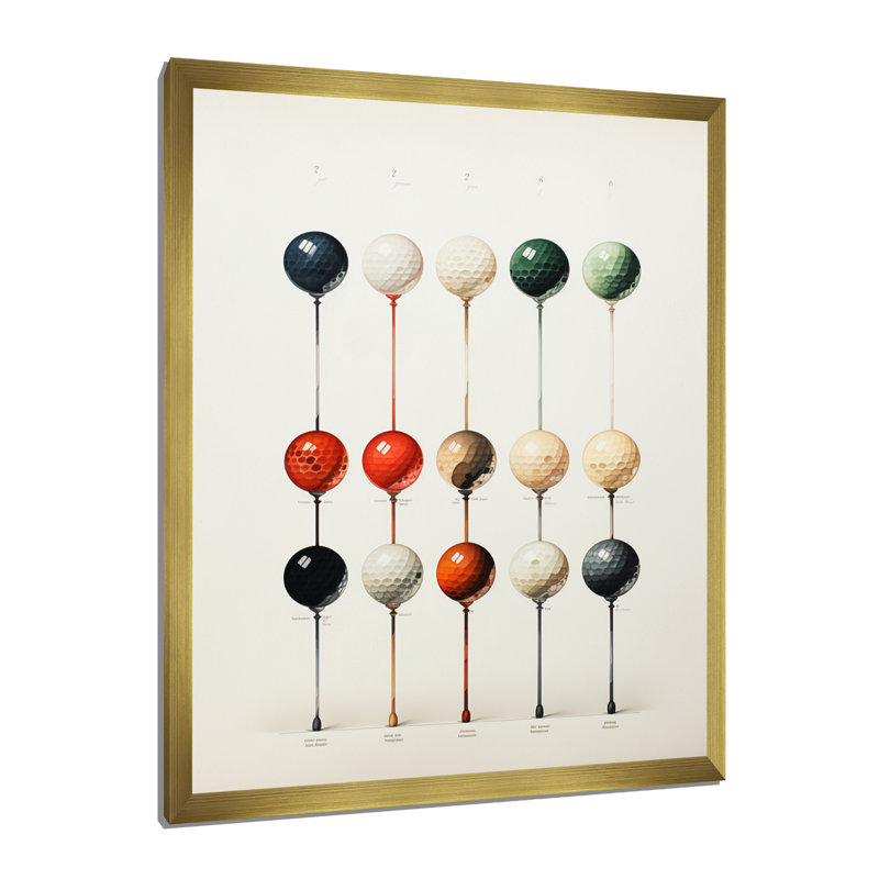 Palaichori Minimalisme Golf Tees IV - Art mural encadré de golf, H 32 po x l 24 po x P 1 po, Encadrement doré