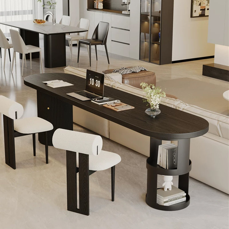 Bureau ovale noir en bois massif, 29.53" H x 94.49" W x 23.62" D