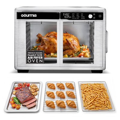 Four à friteuse à air de 37 pintes Gourmia avec portes françaises, 12 préréglages, mode déshydraté, convient à une pizza de 13 pouces, 1700 W, acier inoxydable 