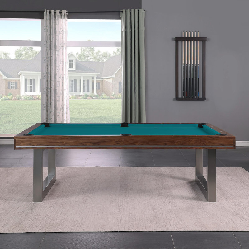 Table de billard en bois massif avec plateau de salle à manger Harmony, Bleu vert, Noyer naturel, 7'