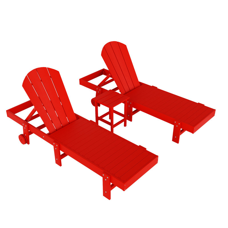Laguna 77.6" Long Outdoor All-Weather Poly Reclining Chaise Lounge Set, Red