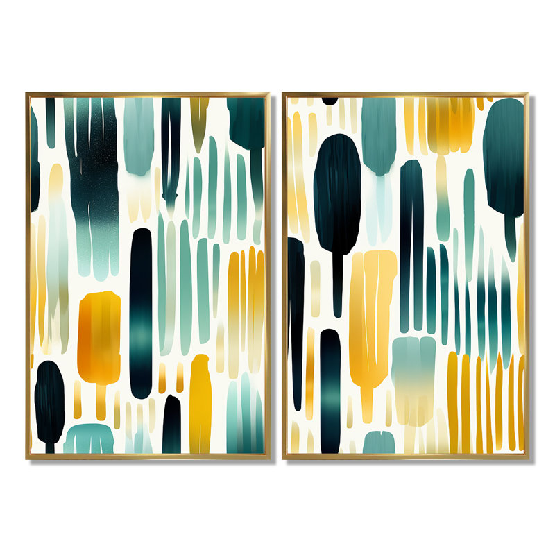 «Green Adn», peinture jaune à rayures - décoration murale moderne rose, 2 pièces, H 36 po x l 48 po, Doré