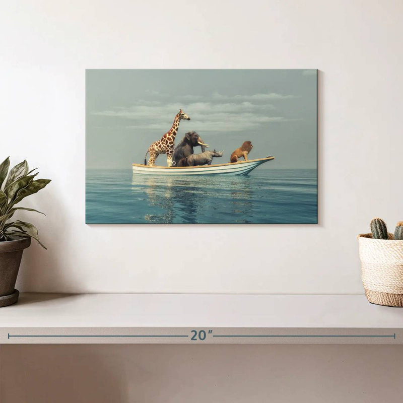 Brampt, animaux de safari sur un bateau, H 8 po x l 12 po